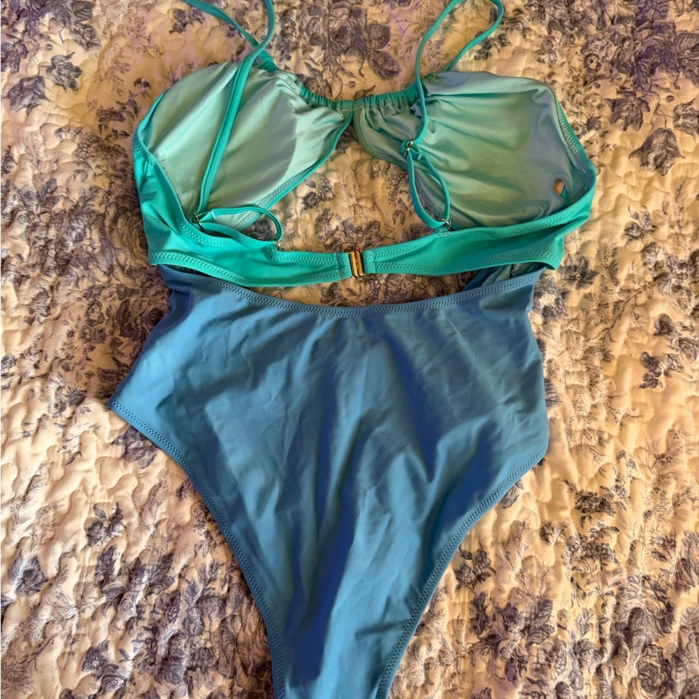 Chic Blue and Teal One-Piece Swimsuit - Picture 8 of 11
